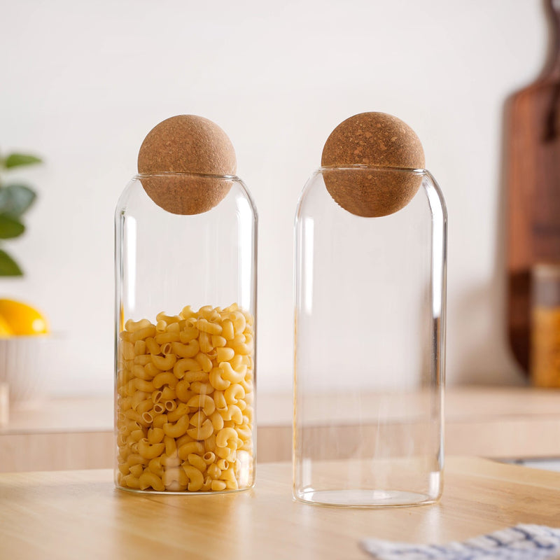 Transparent Glass Airtight Jar With Ball Cork Lid Set Of 2 1000ml