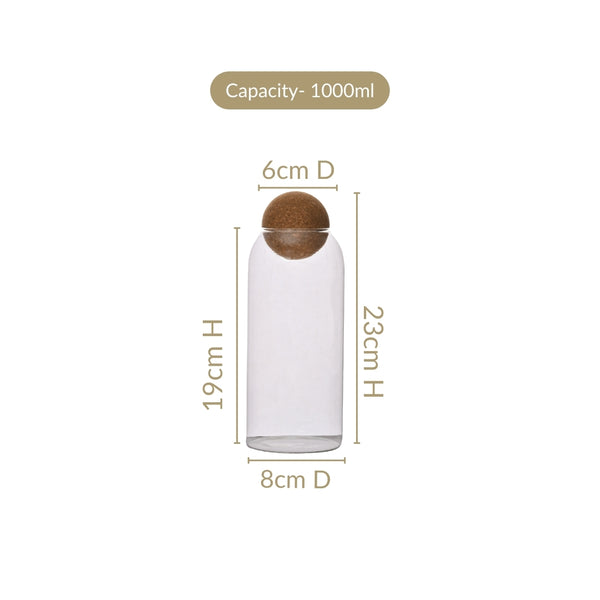 Transparent Glass Airtight Jar With Ball Cork Lid Set Of 2 1000ml