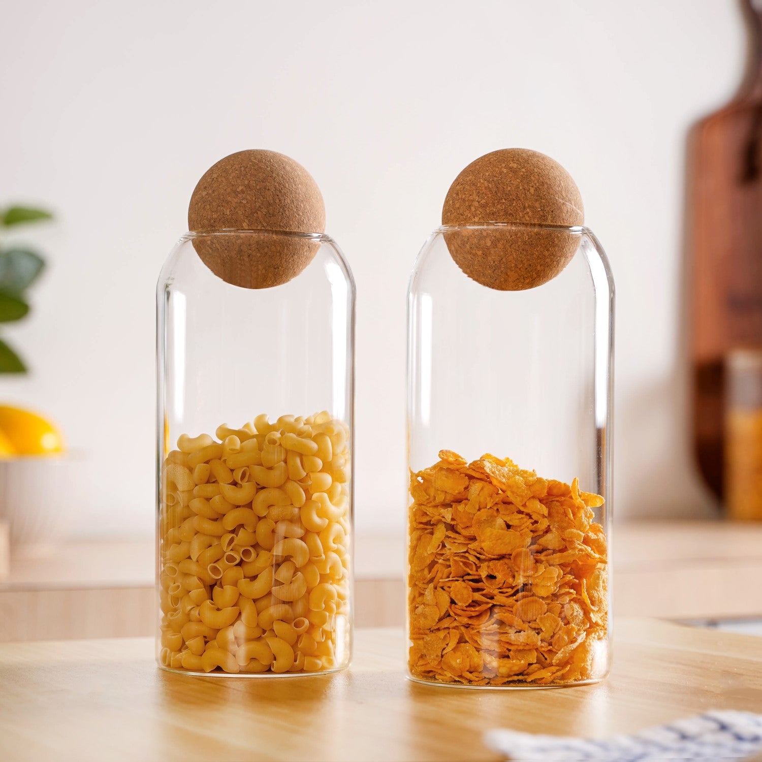 Transparent Glass Airtight Jar With Ball Cork Lid Set Of 2 1000ml