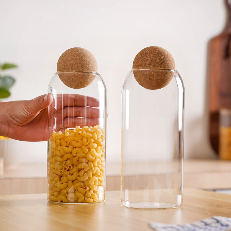 Transparent Glass Airtight Jar With Ball Cork Lid Set Of 2 1000ml