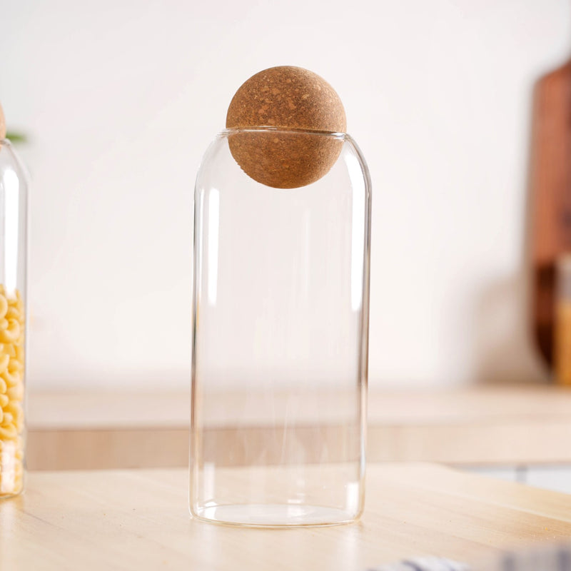 Transparent Glass Airtight Jar With Ball Cork Lid Set Of 2 1000ml