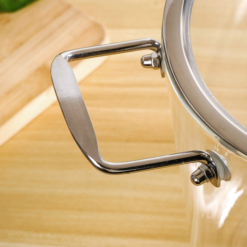 Transparent Glass Soup Pot With Stainless Steel Handle Extra Large 5500ml