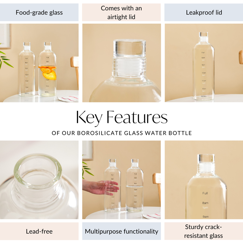 Transparent Borosilicate Glass Water Bottle Set Of 2 780ml