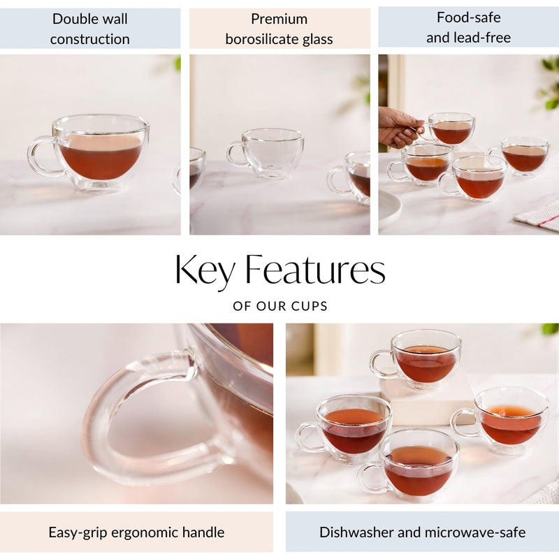 Transparent Cafe Style Tea And Coffee Cups Set Of 4 190ml