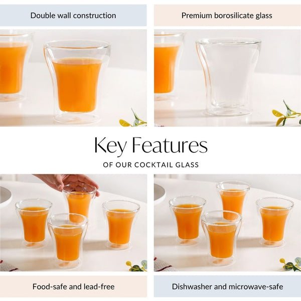 Transparent Double Walled Cocktail Glass Set Of 4 200ml