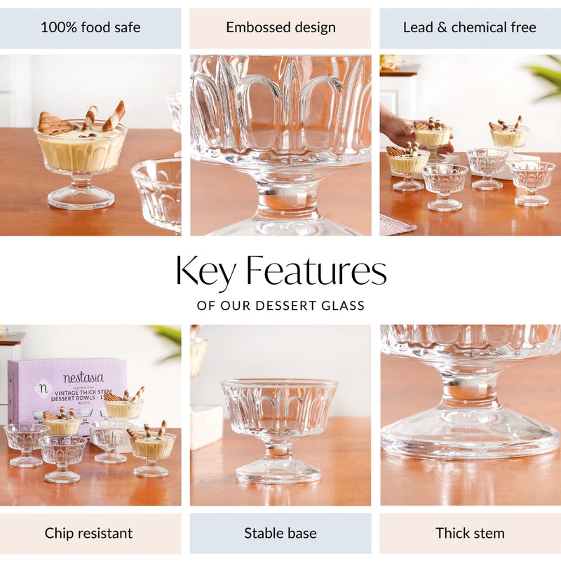 Transparent Thick Stem Dessert Bowls Set Of 6 120ml