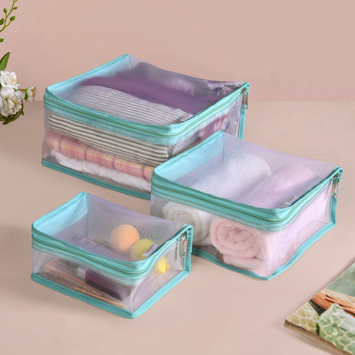 Travel Organiser Storage Bags In Aqua Set Of 3
