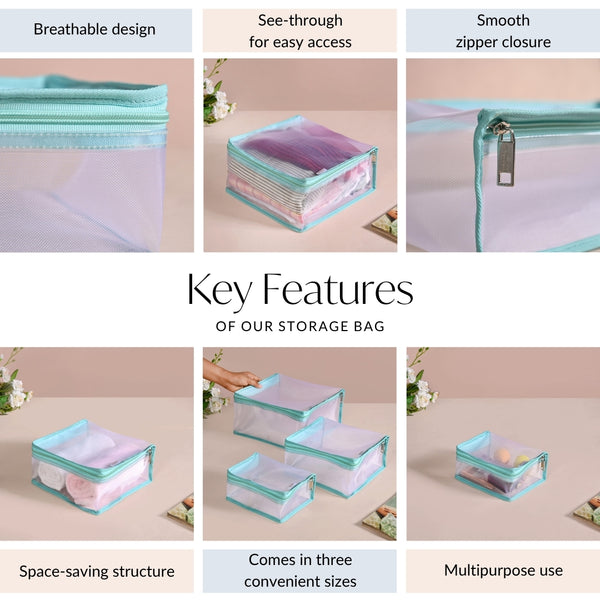 Travel Organiser Storage Bags In Aqua Set Of 3