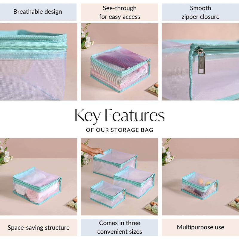 Travel Organiser Storage Bags In Aqua Set Of 3