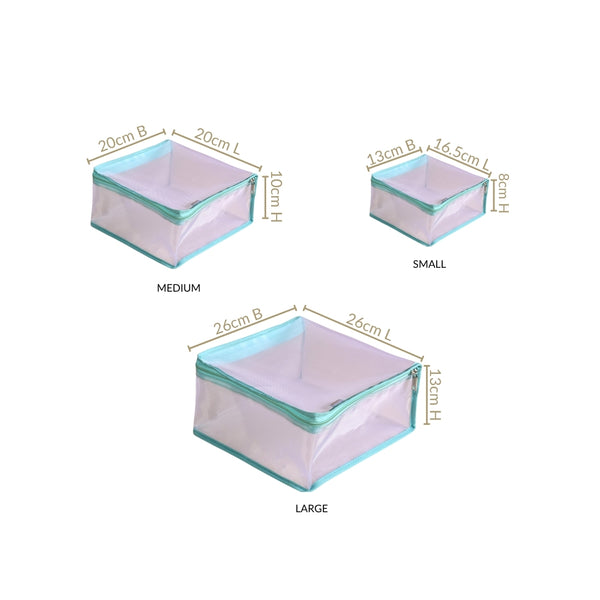 Travel Organiser Storage Bags In Aqua Set Of 3