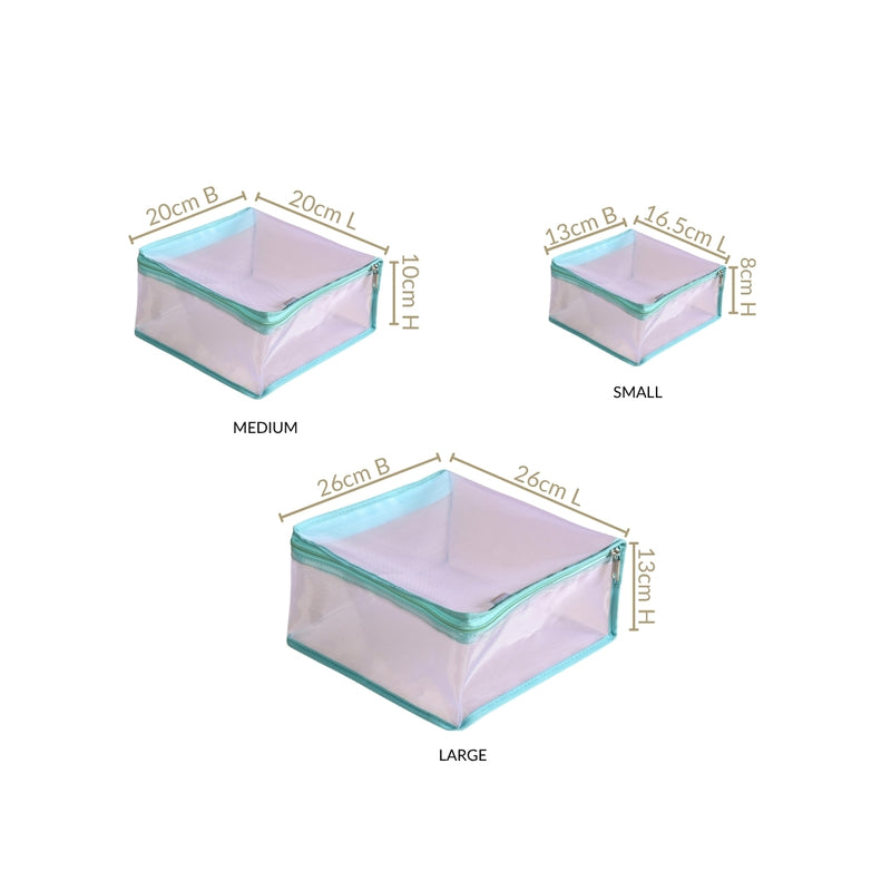 Travel Organiser Storage Bags In Aqua Set Of 3