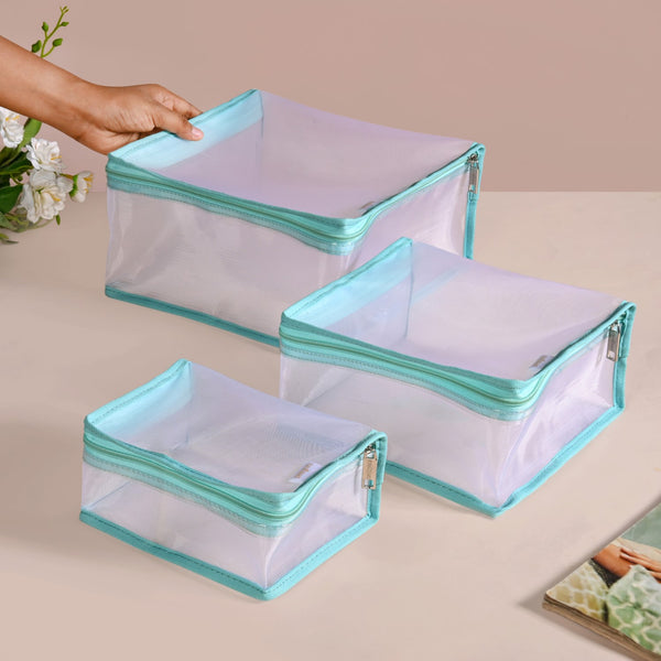 Travel Organiser Storage Bags In Aqua Set Of 3