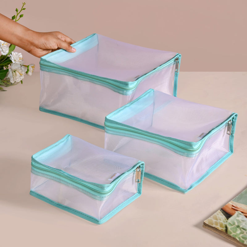 Travel Organiser Storage Bags In Aqua Set Of 3