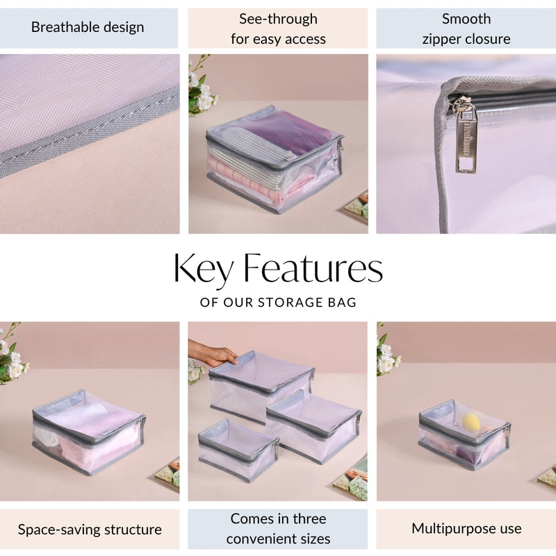 Travel Organiser Storage Bags In Grey Set Of 3