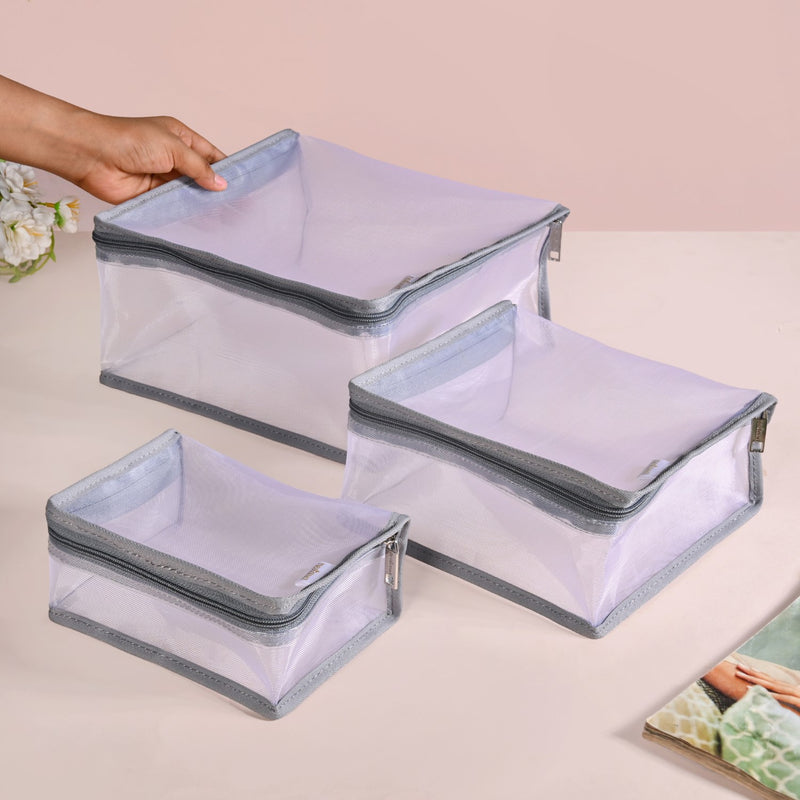 Travel Organiser Storage Bags In Grey Set Of 3