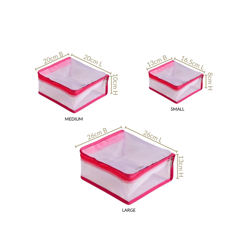 Travel Organiser Storage Bags In Pink Set Of 3