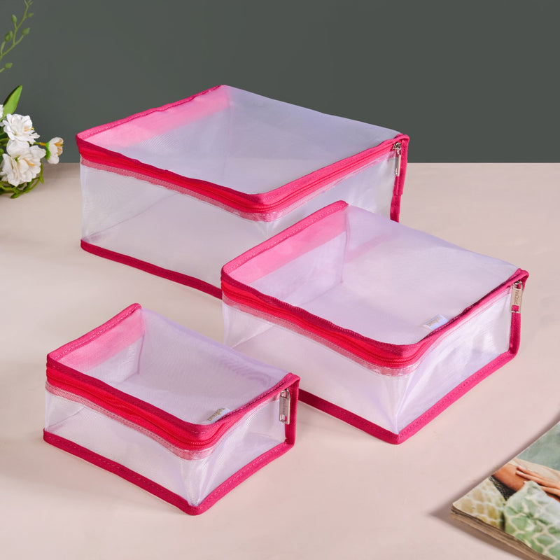 Travel Organiser Storage Bags In Pink Set Of 3
