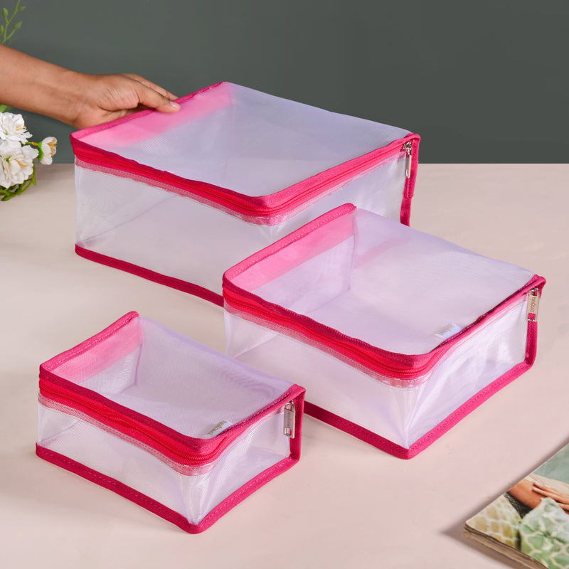 Travel Organiser Storage Bags In Pink Set Of 3