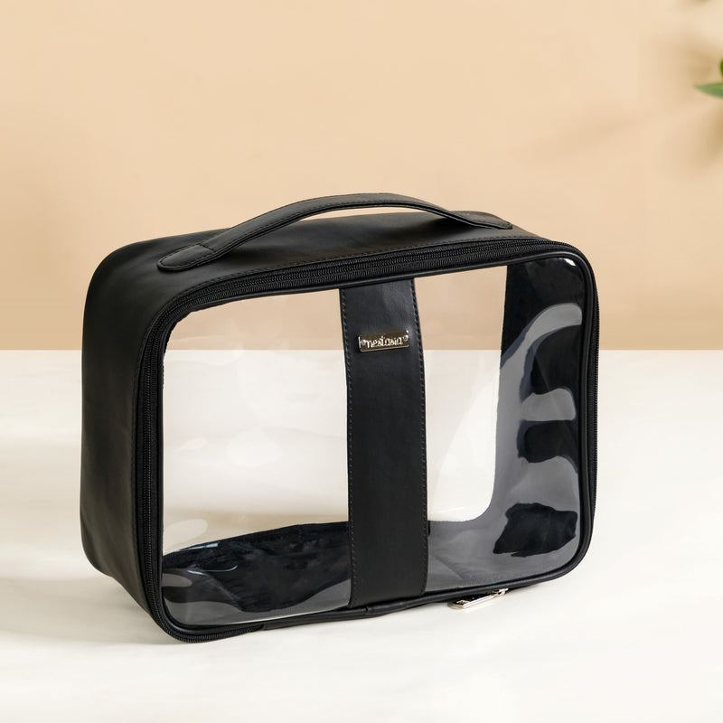 Black Vegan Leather Travel Kit Set Of 3