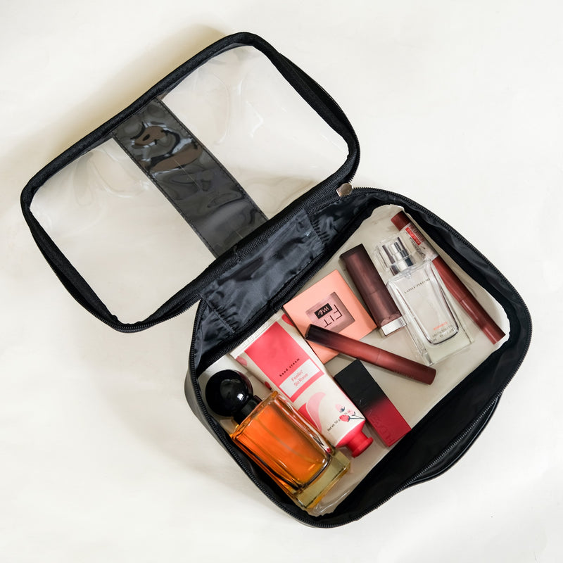 Black Vegan Leather Travel Kit Set Of 3