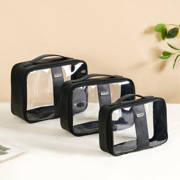 Black Vegan Leather Travel Kit Set Of 3
