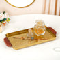 Geometric Embossed Rectangle Metal Tray With Wooden Handles