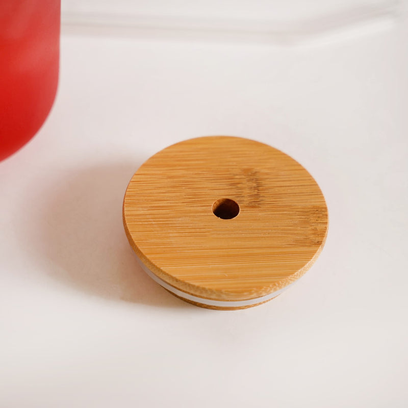 Trendy Glass Tumbler With Straw And Wooden Lid Set Of 2 400ml