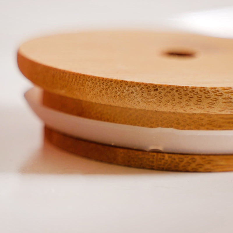 Trendy Glass Tumbler With Straw And Wooden Lid Set Of 2 400ml