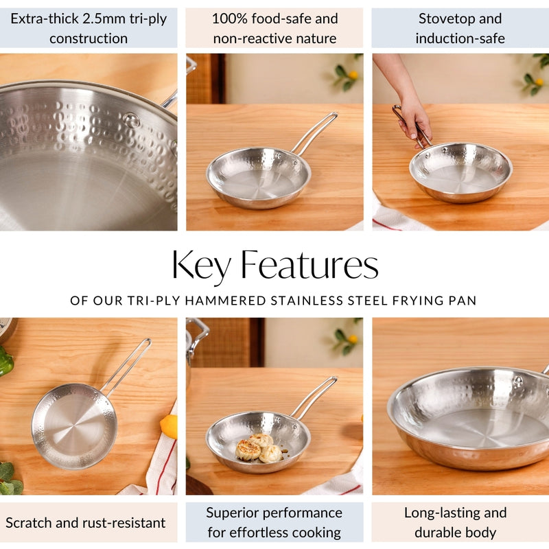 Tri-Ply Hammered Stainless Steel Frying Pan 1000ml
