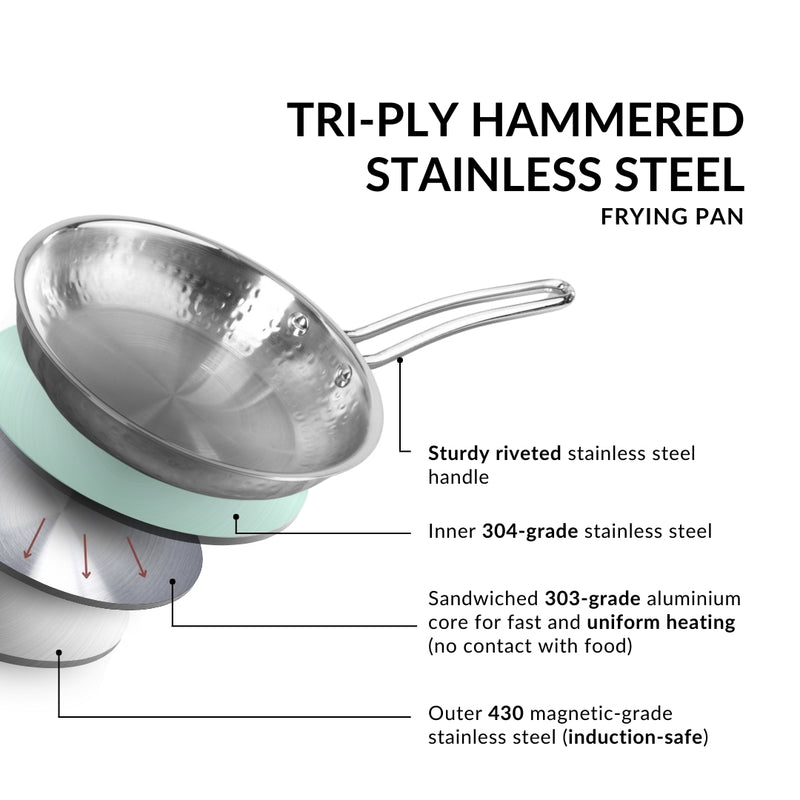 Tri-Ply Hammered Stainless Steel Frying Pan 1000ml