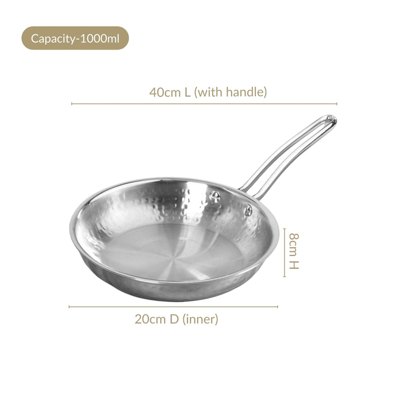 Tri-Ply Hammered Stainless Steel Frying Pan 1000ml