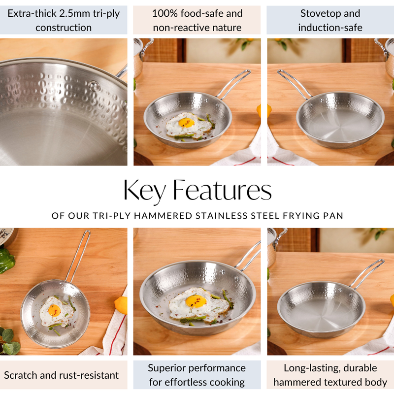 Tri-Ply Hammered Stainless Steel Frying Pan 1750ml