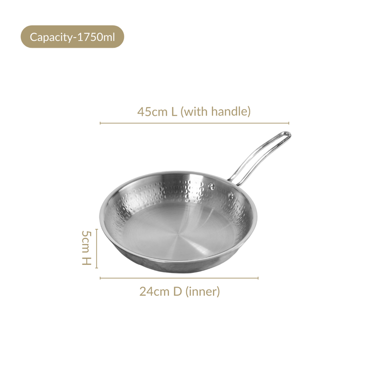 Tri-Ply Hammered Stainless Steel Frying Pan 1750ml