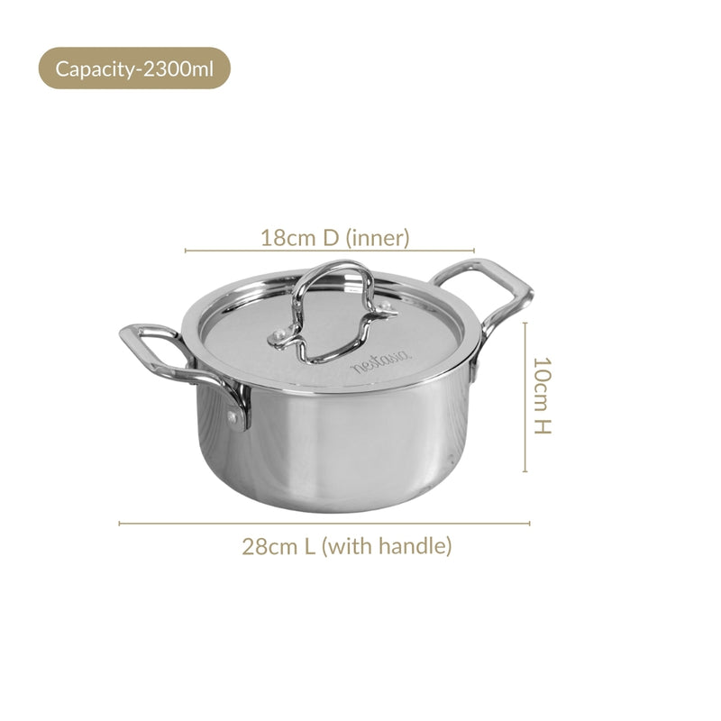 Tri Ply Stainless Steel Casserole Pot With Lid 2300ml