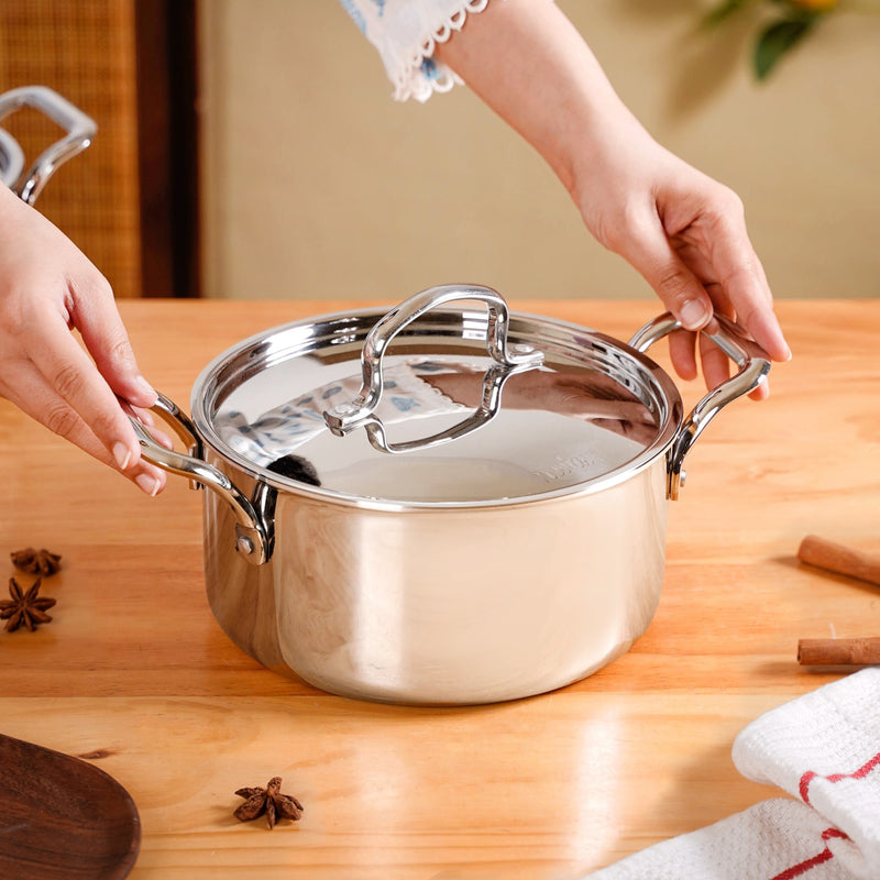 Tri Ply Stainless Steel Casserole Pot With Lid 3000ml