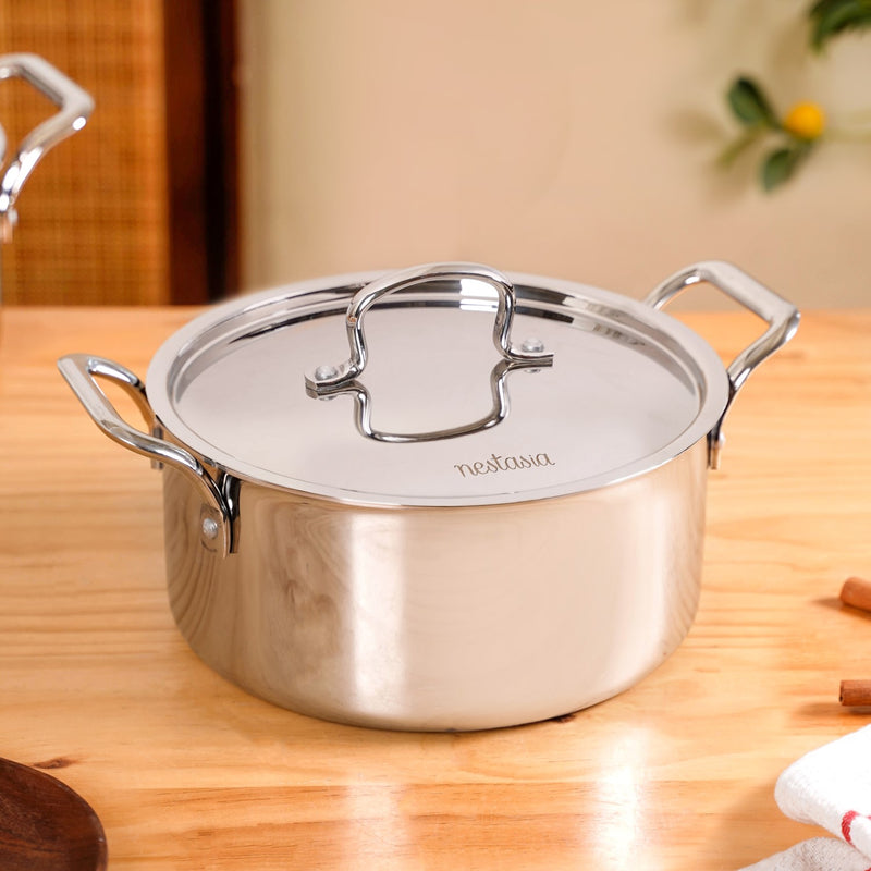 Tri Ply Stainless Steel Casserole Pot With Lid 4000ml
