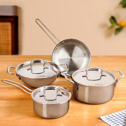 TriCore Cookware Set With Frying Pan Kadai Casserole And Sauce Pan