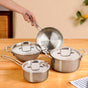 TriCore Cookware Set With Frying Pan Kadai Casserole And Sauce Pan