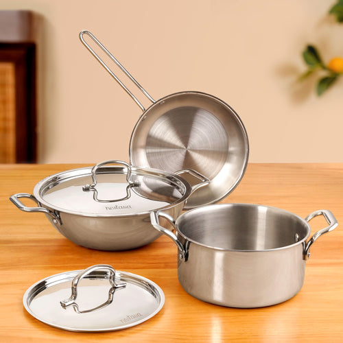 TriCore Cookware Set With Kadai Frying Pan And Casserole