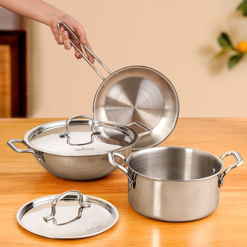 TriCore Cookware Set With Kadai Frying Pan And Casserole