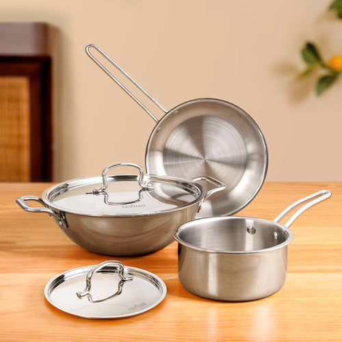 Triply Cookware Set With Kadai Frying Pan And Sauce Pan
