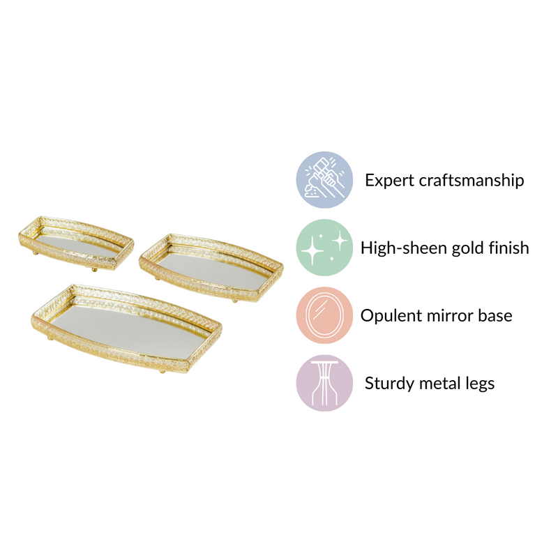 Luxury Mirror Tray Gold Set Of 3