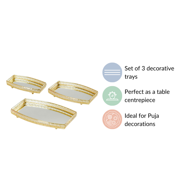 Luxury Mirror Tray Gold Set Of 3