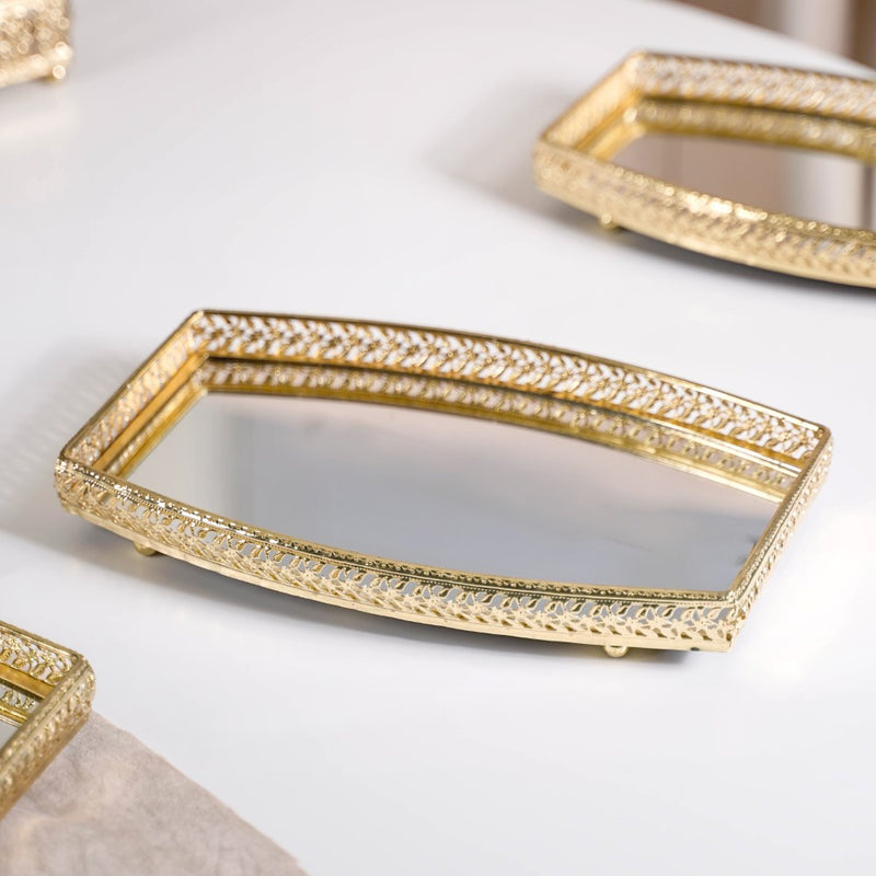 Luxury Mirror Tray Gold Set Of 3