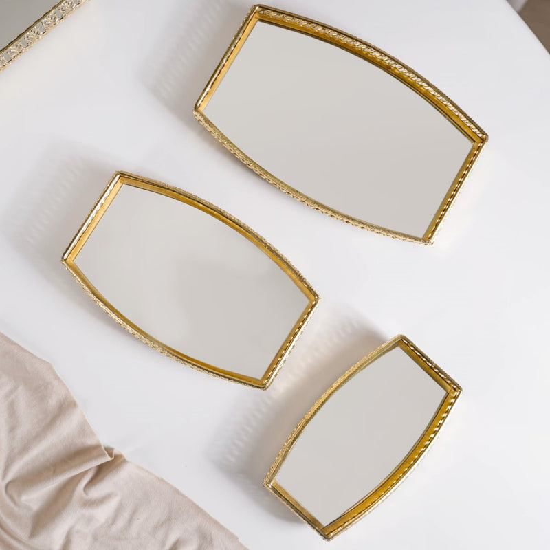 Luxury Mirror Tray Gold Set Of 3