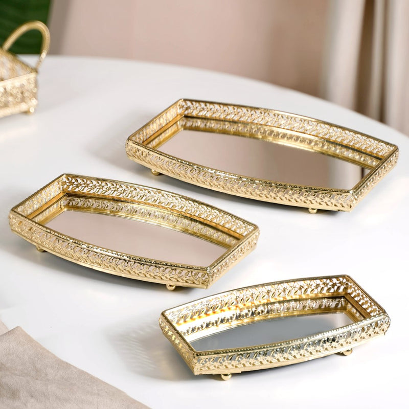 Luxury Mirror Tray Gold Set Of 3