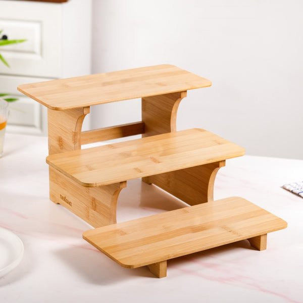 Triple Steps Bamboo Platter Stand
