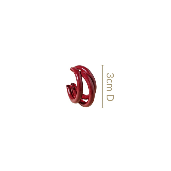 Triple Layer Maroon Semi Hoop Earrings