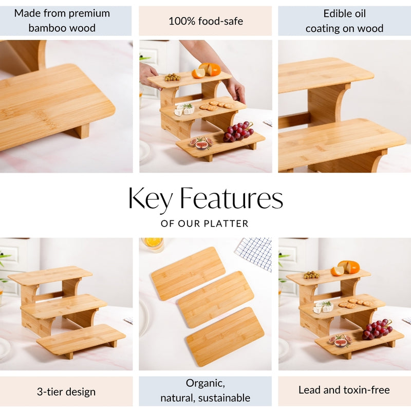 Triple Steps Bamboo Platter Stand