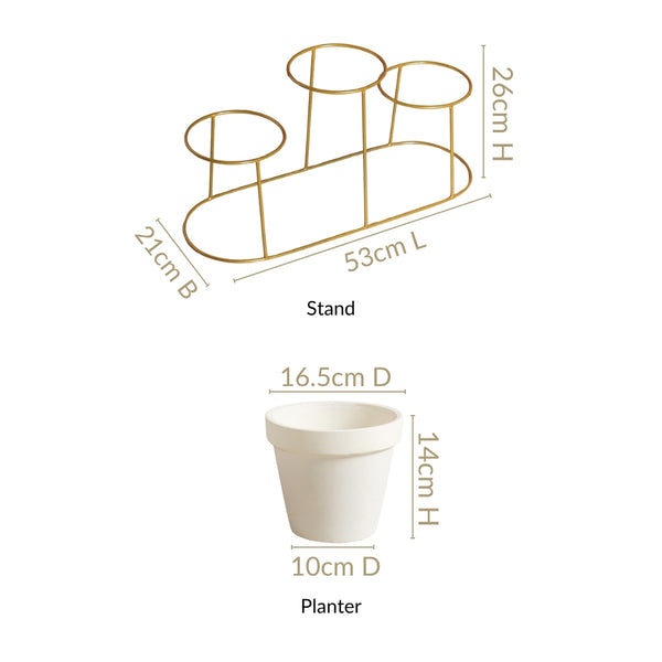 TerraTier Gold Stand With Three White Planters Off White